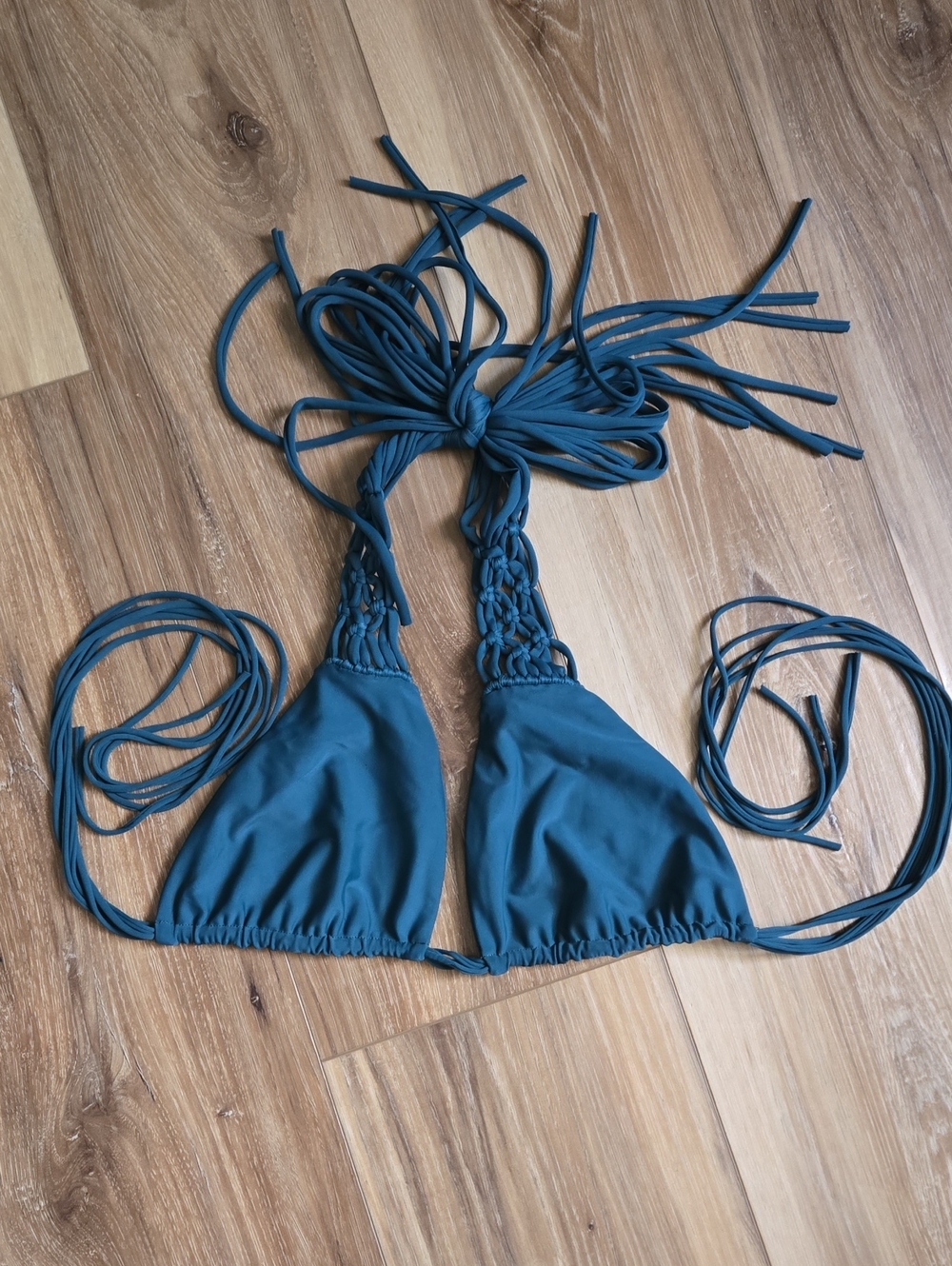 Mikoh Teal Triangle Macramé Halter Bikini Top Size Medium